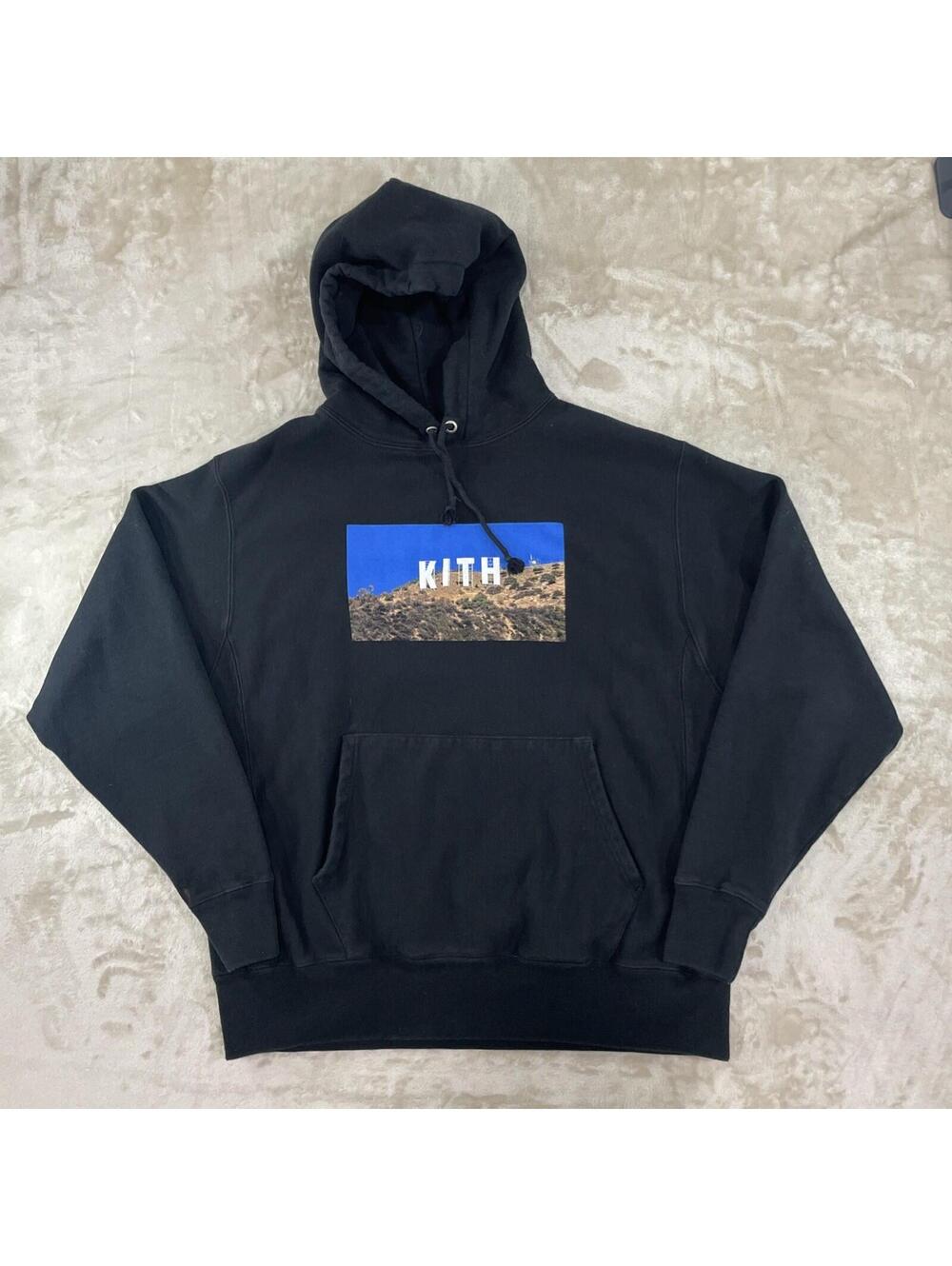 Kith x Champion Hollywood Sign Los Angeles Limited Store Ed. Black Hoodie Mens L